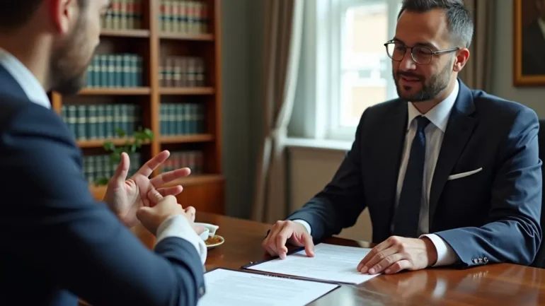 injured person meeting lawyer to discuss personal injury compensation claim