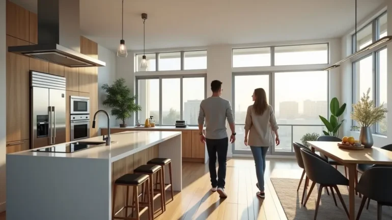 homebuyer touring modern newly constructed home with upgraded features