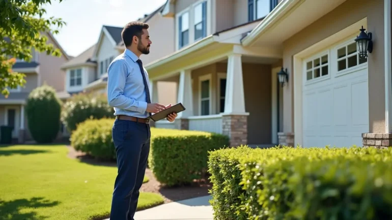 property manager inspecting residential rental property exterior