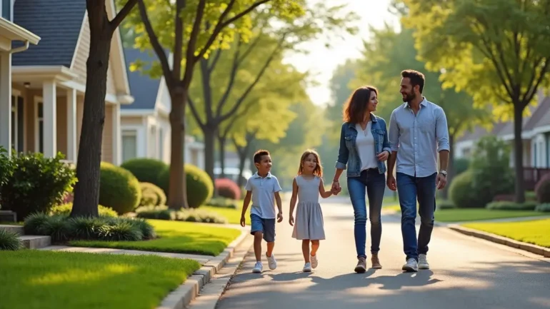 family evaluating neighborhood before buying new home