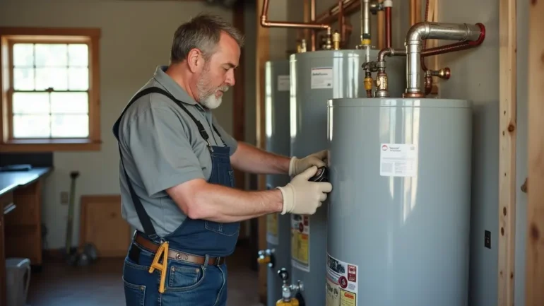 homeowner performing routine water heater maintenance for reliable performance